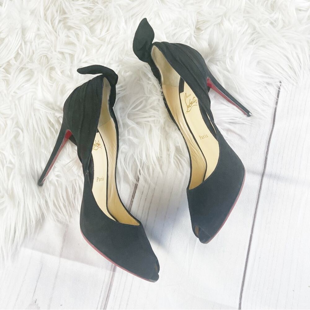 Christian‎ Louboutin Barbara 100mm Women's Black Suede Peep Toe Heels Size 39 - Picture 6 of 8